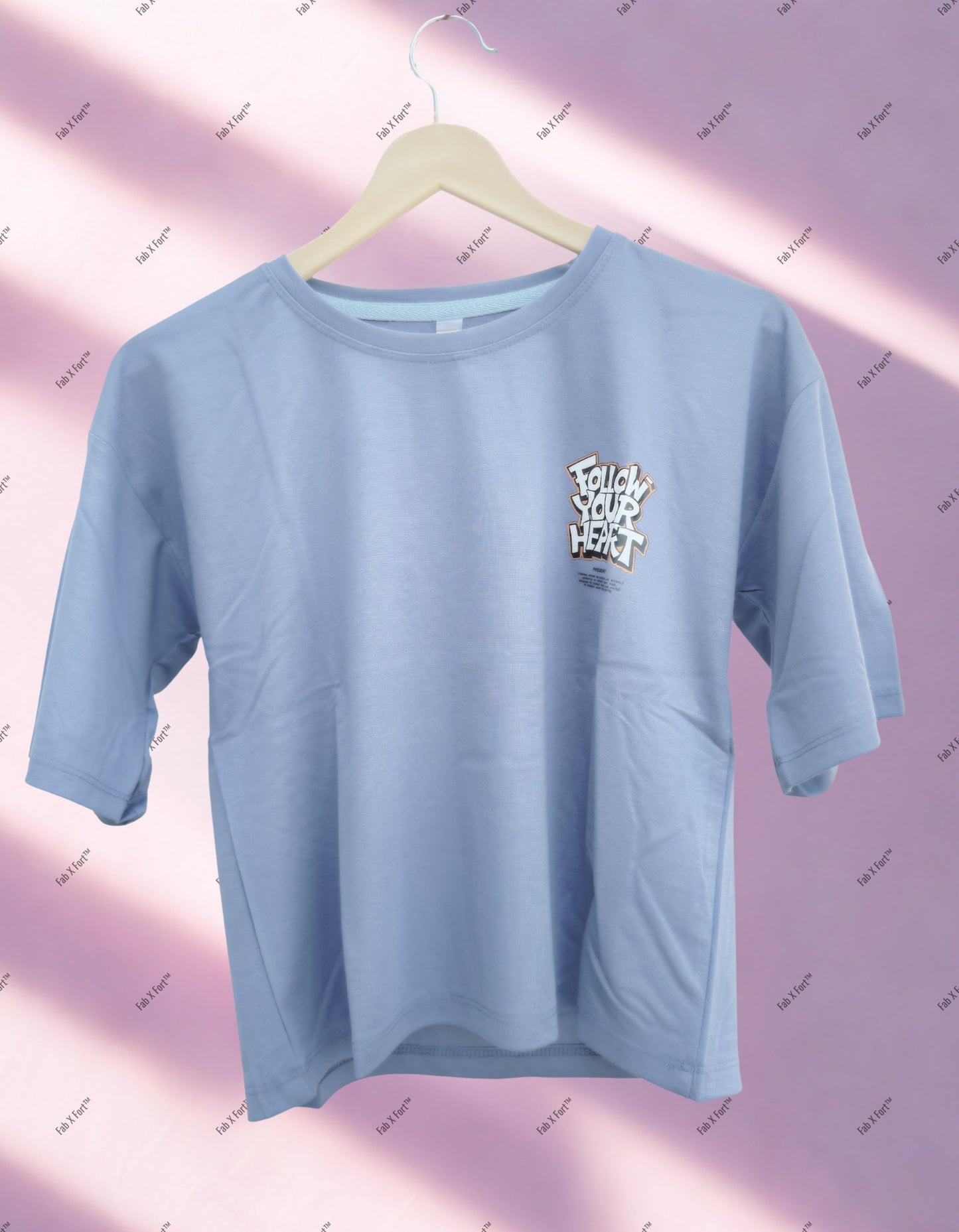 Cool Bluish Grey Follow Your Heart Crop Top – Stylish Streetwear for Women