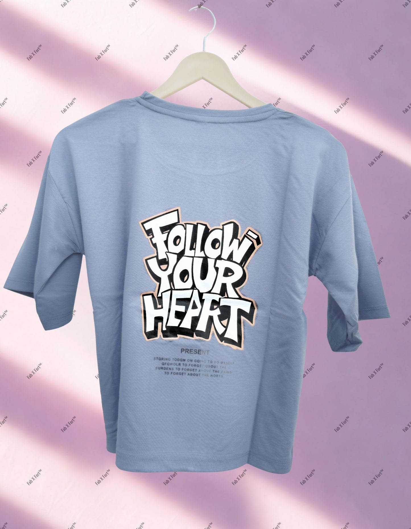 Cool Bluish Grey Follow Your Heart Crop Top – Stylish Streetwear for Women