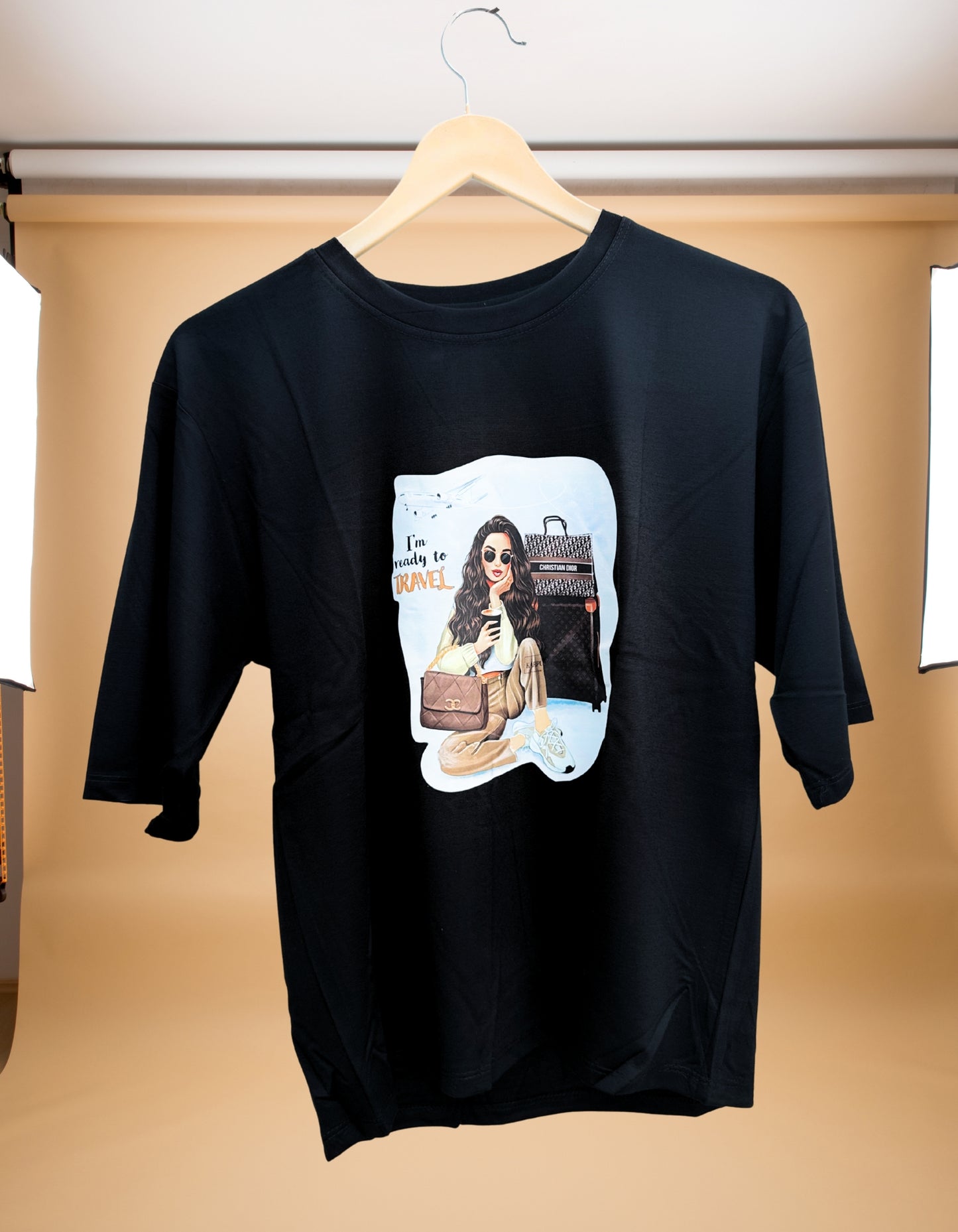 ✈️ “I’m Ready to Travel” Pitch Black Short T-Shirt for Girls