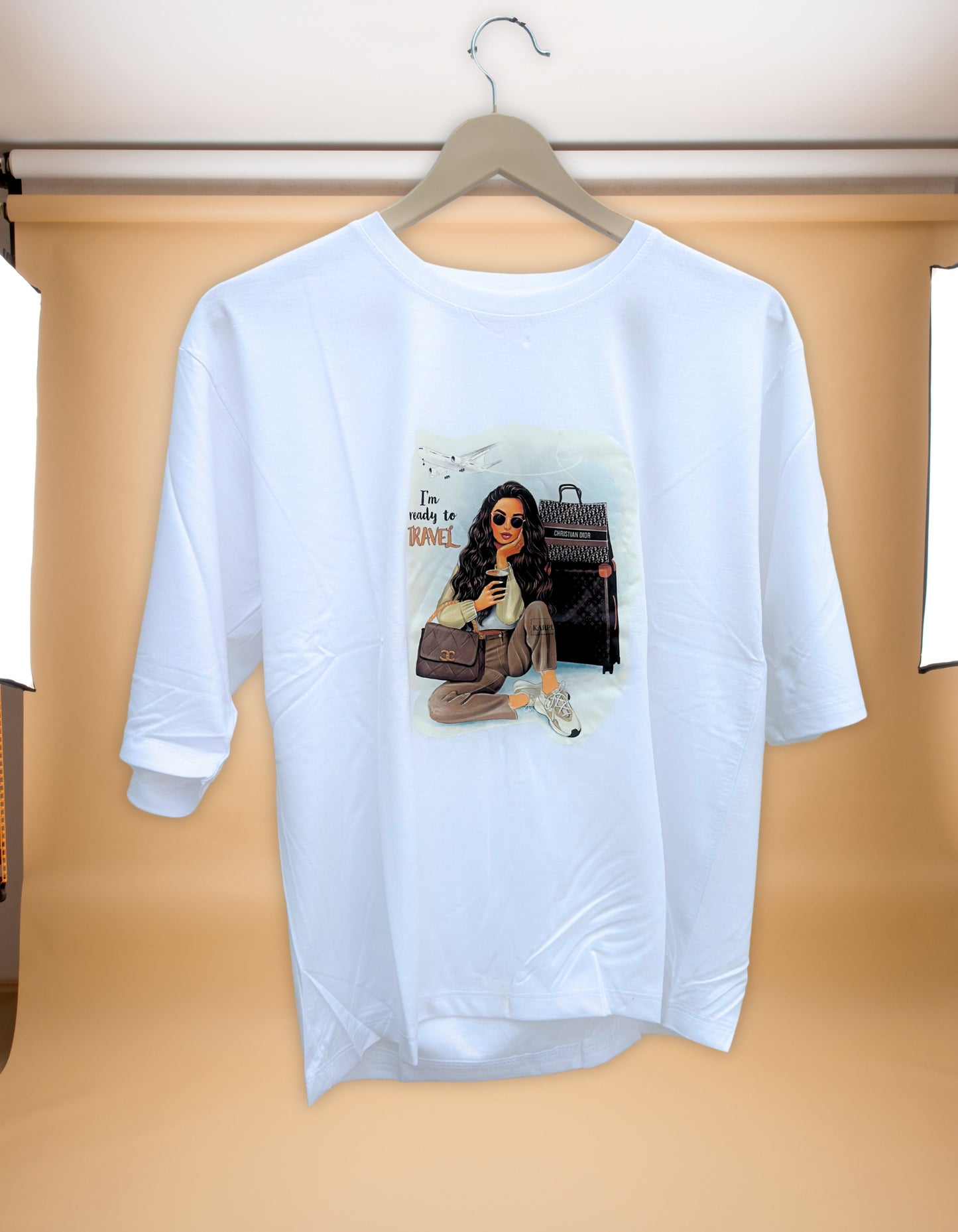 ✈️ “I’m Ready to Travel” Pearl White Short T-Shirt for Girls