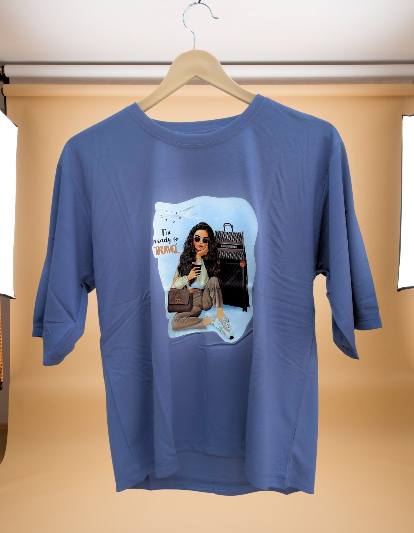 ✈️ “I’m Ready to Travel” Cool Bluish Grey Short T-Shirt for Girls