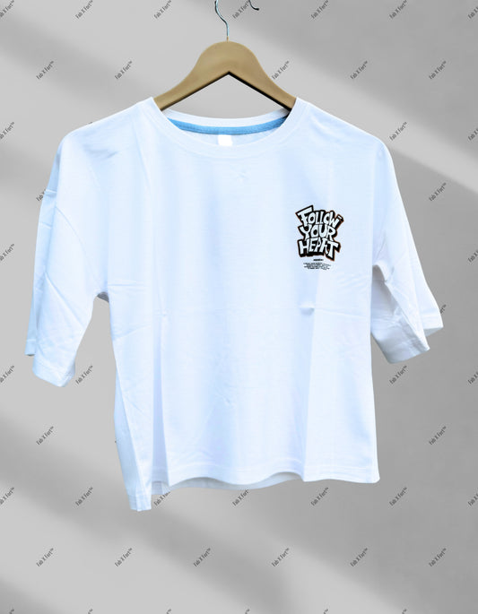 Pearl White Follow Your Heart Crop Top – Stylish Streetwear for Women